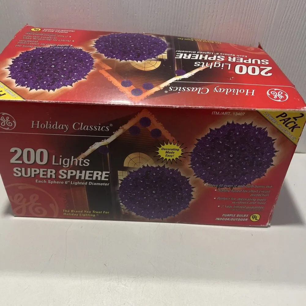 GE ︱Holiday Classics ︱200 Lights ︱Super Sphere ︱ Purple Light Set︱Open Box-New